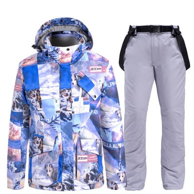 Ανδρικά και γυναικεία χειμωνιάτικα σετ ρούχων για σκι Αντιανεμικό μπουφάν βροχής με κουκούλα Mountain Windbreaker Μπουφάν Snowboard Unisex