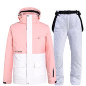 Naujas Slidinėjimo kostiumas Žiemos mados Moterų sniego slidinėjimo striukė Šilta, atspari vėjui, pastorinta snieglenčių kelnės, vandeniui atsparus kalnų slidinėjimo kostiumas