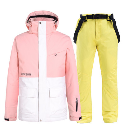 Naujas Slidinėjimo kostiumas Žiemos mados Moterų sniego slidinėjimo striukė Šilta, atspari vėjui, pastorinta snieglenčių kelnės, vandeniui atsparus kalnų slidinėjimo kostiumas
