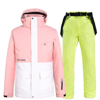 Naujas Slidinėjimo kostiumas Žiemos mados Moterų sniego slidinėjimo striukė Šilta, atspari vėjui, pastorinta snieglenčių kelnės, vandeniui atsparus kalnų slidinėjimo kostiumas