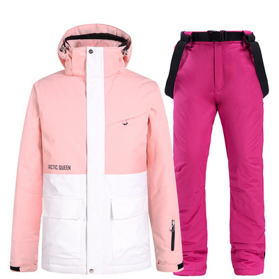 Naujas Slidinėjimo kostiumas Žiemos mados Moterų sniego slidinėjimo striukė Šilta, atspari vėjui, pastorinta snieglenčių kelnės, vandeniui atsparus kalnų slidinėjimo kostiumas