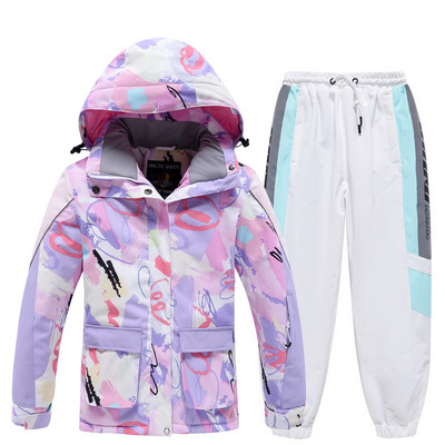 Mergaičių slidinėjimo kostiumas vaikiškas žieminis šiltas, vandeniui atsparus spausdintas slidinėjimo kostiumas vaikams lauko snieglenčių kostiumas mergaičių slidinėjimo striukės ir kelnių rinkinys