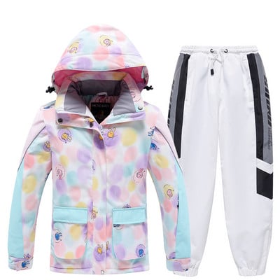 Mergaičių slidinėjimo kostiumas vaikiškas žieminis šiltas, vandeniui atsparus spausdintas slidinėjimo kostiumas vaikams lauko snieglenčių kostiumas mergaičių slidinėjimo striukės ir kelnių rinkinys