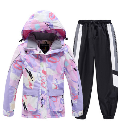 Mergaičių slidinėjimo kostiumas vaikiškas žieminis šiltas, vandeniui atsparus spausdintas slidinėjimo kostiumas vaikams lauko snieglenčių kostiumas mergaičių slidinėjimo striukės ir kelnių rinkinys
