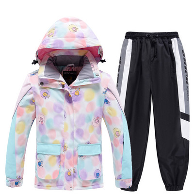 Mergaičių slidinėjimo kostiumas vaikiškas žieminis šiltas, vandeniui atsparus spausdintas slidinėjimo kostiumas vaikams lauko snieglenčių kostiumas mergaičių slidinėjimo striukės ir kelnių rinkinys