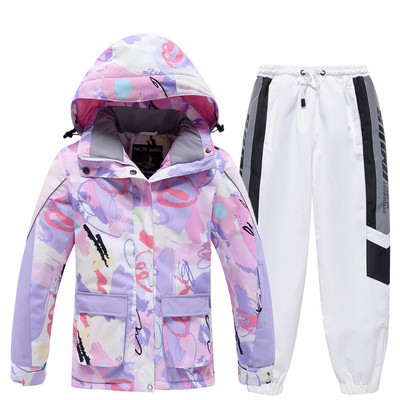 Mergaičių slidinėjimo kostiumas vaikiškas žieminis šiltas, vandeniui atsparus spausdintas slidinėjimo kostiumas vaikams lauko snieglenčių kostiumas mergaičių slidinėjimo striukės ir kelnių rinkinys
