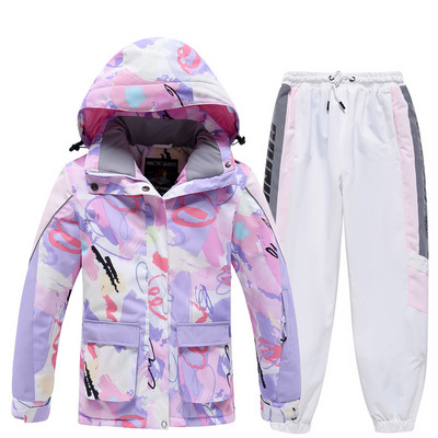 Mergaičių slidinėjimo kostiumas vaikiškas žieminis šiltas, vandeniui atsparus spausdintas slidinėjimo kostiumas vaikams lauko snieglenčių kostiumas mergaičių slidinėjimo striukės ir kelnių rinkinys