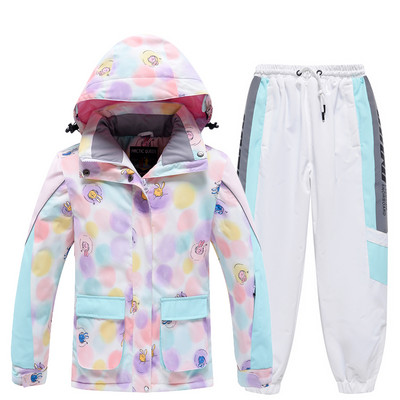 Mergaičių slidinėjimo kostiumas vaikiškas žieminis šiltas, vandeniui atsparus spausdintas slidinėjimo kostiumas vaikams lauko snieglenčių kostiumas mergaičių slidinėjimo striukės ir kelnių rinkinys