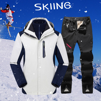 2020 Нов дебел топъл ски костюм за жени Ски панталони на открито Ветроустойчив водоустойчив ски сноуборд яке Костюм Зимно ски яке Дамско