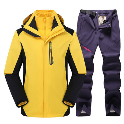 2020 m. Naujas storas šiltas slidinėjimo kostiumas moterims lauko slidinėjimo kelnės Vėjui atsparus vandeniui atsparus slidinėjimo snieglenčių striukė Kostiumas žieminė slidinėjimo striukė moterims