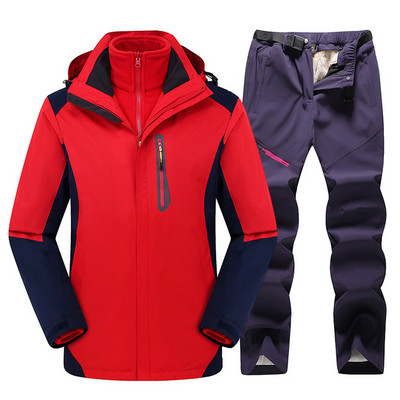 2020 m. Naujas storas šiltas slidinėjimo kostiumas moterims lauko slidinėjimo kelnės Vėjui atsparus vandeniui atsparus slidinėjimo snieglenčių striukė Kostiumas žieminė slidinėjimo striukė moterims