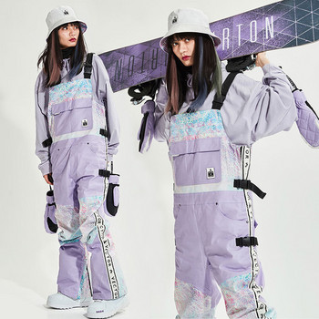 2022 Зимен спортен мъжки ски гащеризон Дамски гащеризон за сняг Водоустойчив женски ски панталон с тиранти Мъжки туристически панталон