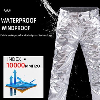Дамски панталони за ски Панталони за сноуборд Водоустойчиви сменяеми панталони с висока талия, лъскави топлинни панталони с цип и чанта за много панталони
