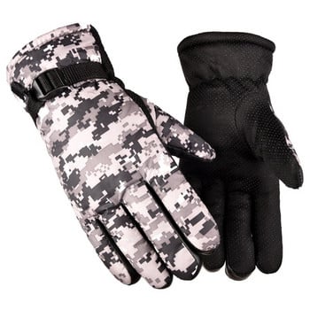 Мъжки зимни водоустойчиви термални ръкавици с пълни пръсти Дебела плюшена подплата Камуфлажен принт с противоплъзгаща длан Регулируеми ръкавици за сняг ски