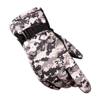 Мъжки зимни водоустойчиви термални ръкавици с пълни пръсти Дебела плюшена подплата Камуфлажен принт с противоплъзгаща длан Регулируеми ръкавици за сняг ски