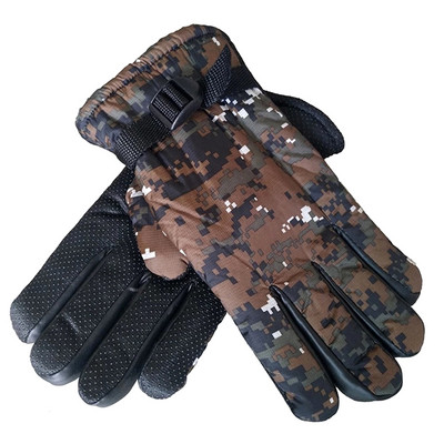 Vyriškos žieminės vandeniui atsparios terminės pirštinės pirštinės storas pliušinis pamušalas kamufliažinio rašto neslystantis delnas reguliuojamas sniego slidinėjimo pirštinės