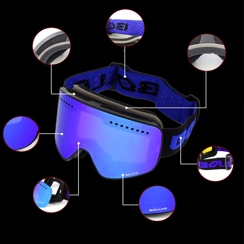 Dvisluoksnė slidinėjimo kaukė suaugusiems, magnetas, apsaugantis nuo rūko, moteriški vyriški akiniai lauko sportui, snieglenčių sportui, žiemos dviračių sportui, slidinėjimui, vėjui atsparūs akiniai