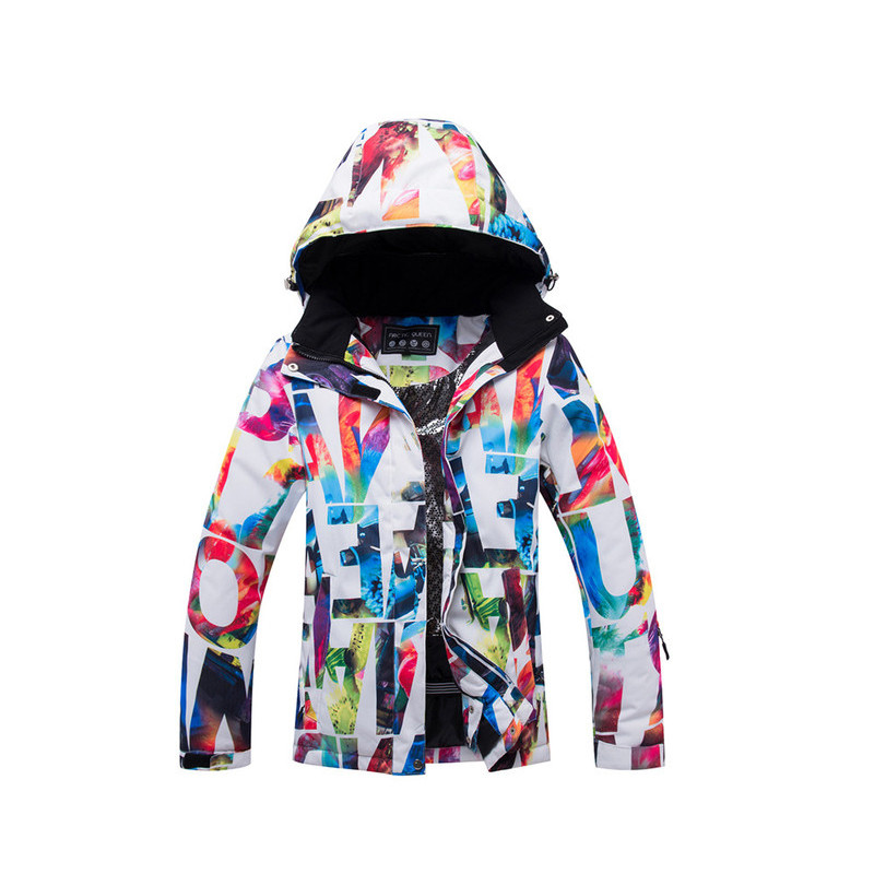 Moteriška slidinėjimo striukė ir kelnių rinkinys Spausdinti slidinėjimo vėjui atspari vandeniui terminė striukė Moteriška žiemos lauko slidinėjimo striukė + kelnės