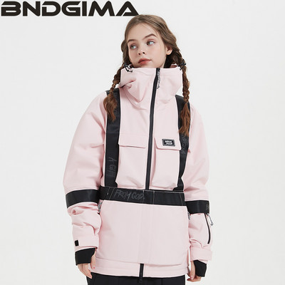 BNDGIMA Ski Wear Moteriškas megztinis su gobtuvu, atspindintis tendencijos slidinėjimo apranga, sustorėjusi, šiluma ir vandeniui atspari slidinėjimo įranga, moteriškas slidinėjimo kostiumas