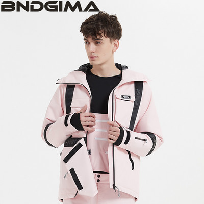 BNDGIMA Ski Wear Moteriškas megztinis su gobtuvu, atspindintis tendencijos slidinėjimo apranga, sustorėjusi, šiluma ir vandeniui atspari slidinėjimo įranga, moteriškas slidinėjimo kostiumas
