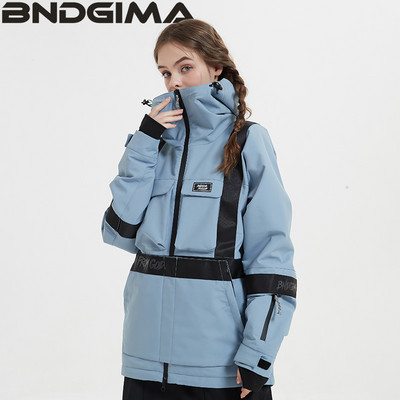 BNDGIMA Ski Wear Moteriškas megztinis su gobtuvu, atspindintis tendencijos slidinėjimo apranga, sustorėjusi, šiluma ir vandeniui atspari slidinėjimo įranga, moteriškas slidinėjimo kostiumas