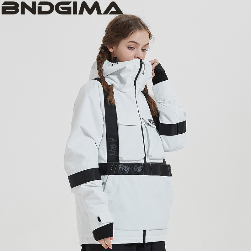 BNDGIMA Ski Wear Moteriškas megztinis su gobtuvu, atspindintis tendencijos slidinėjimo apranga, sustorėjusi, šiluma ir vandeniui atspari slidinėjimo įranga, moteriškas slidinėjimo kostiumas
