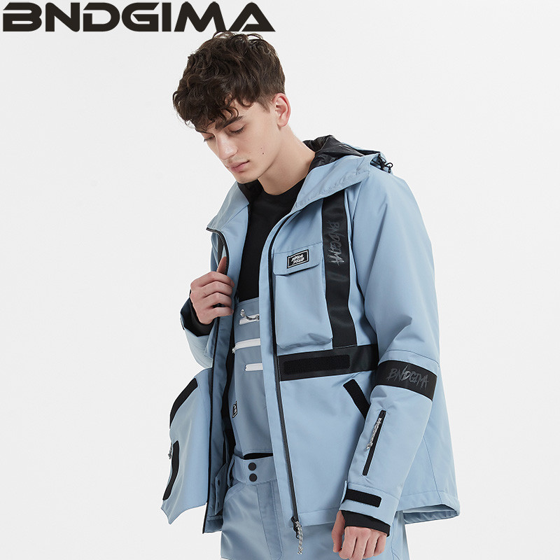 BNDGIMA Ski Wear Moteriškas megztinis su gobtuvu, atspindintis tendencijos slidinėjimo apranga, sustorėjusi, šiluma ir vandeniui atspari slidinėjimo įranga, moteriškas slidinėjimo kostiumas