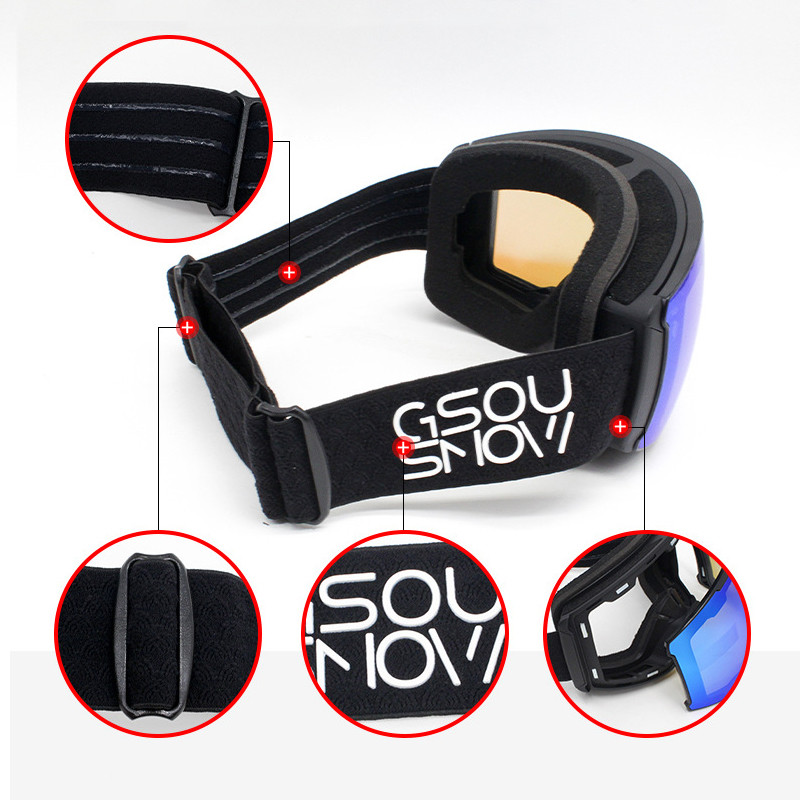 Moterų nuo rūko vyrų čiuožimo akiniai Sportiniai kalnų moterų slidinėjimo kaukė Žieminis sniego motociklas Vyras slidinėjantis akiniai Sniego magnetiniai akiniai