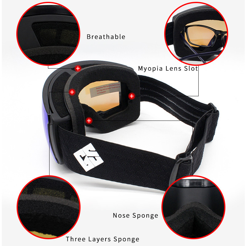 Moterų nuo rūko vyrų čiuožimo akiniai Sportiniai kalnų moterų slidinėjimo kaukė Žieminis sniego motociklas Vyras slidinėjantis akiniai Sniego magnetiniai akiniai