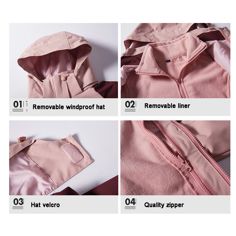 3 viename žieminė slidinėjimo striukė Moteriška stora, šilta, vandeniui atspari, vėjui atspari slidinėjimo ir snieglenčių striukė Moteriški sniego kostiumai lauke