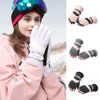 1Pair Moteriškos slidinėjimo pirštinės nuo vėjo nepraleidžiančios žiemos šiltos pirštinės su jutikliniu ekranu neslystančios dviračių motociklų snieglenčių žygio pirštinės, atsparios vandeniui