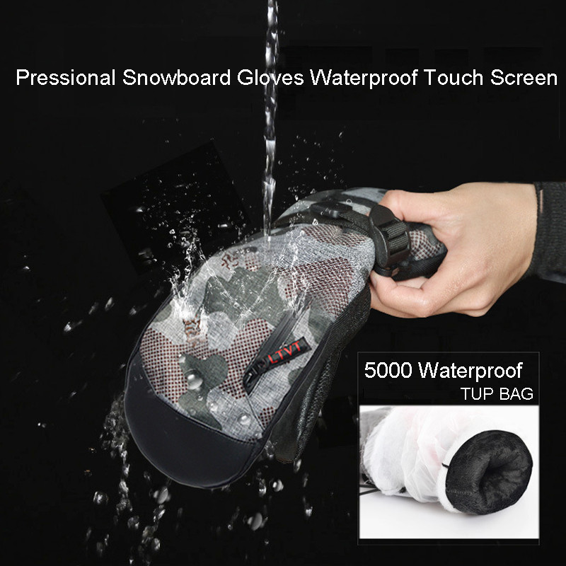 Aukštos kokybės -30 Žiema Šilta Profesionalios snieglenčių slidinėjimo pirštinės Neperšlampamos jutiklinis telefono ekranas terminis kumštinės pirštinės Slidinėjimas sniego motociklas 2
