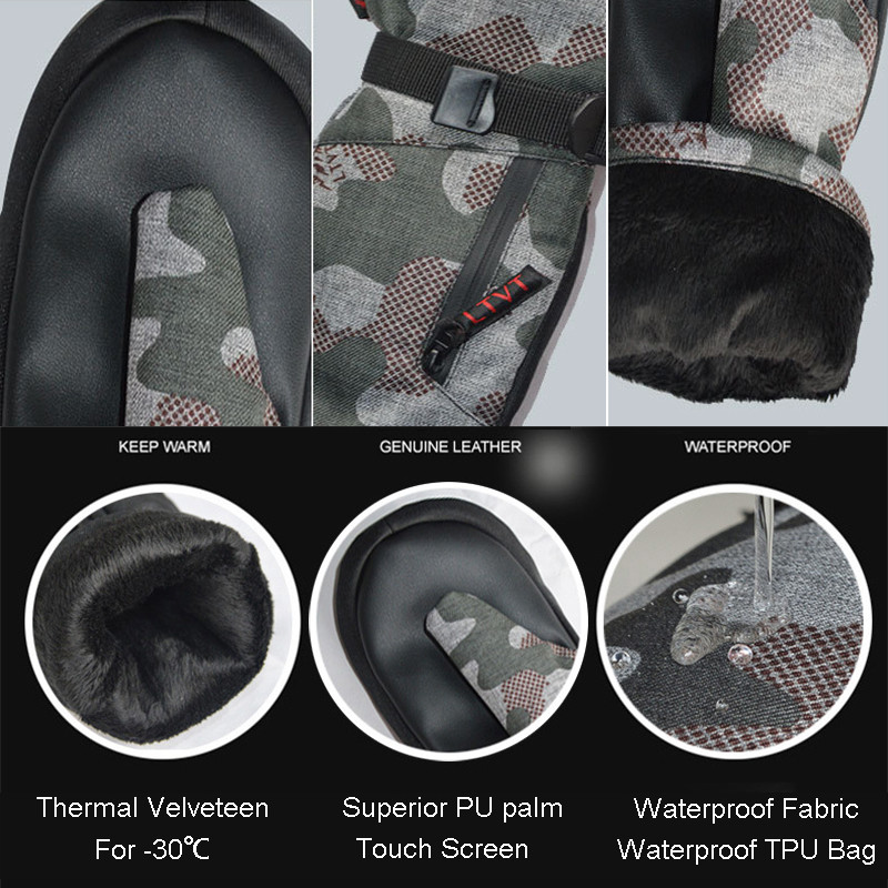 Aukštos kokybės -30 Žiema Šilta Profesionalios snieglenčių slidinėjimo pirštinės Neperšlampamos jutiklinis telefono ekranas terminis kumštinės pirštinės Slidinėjimas sniego motociklas 2