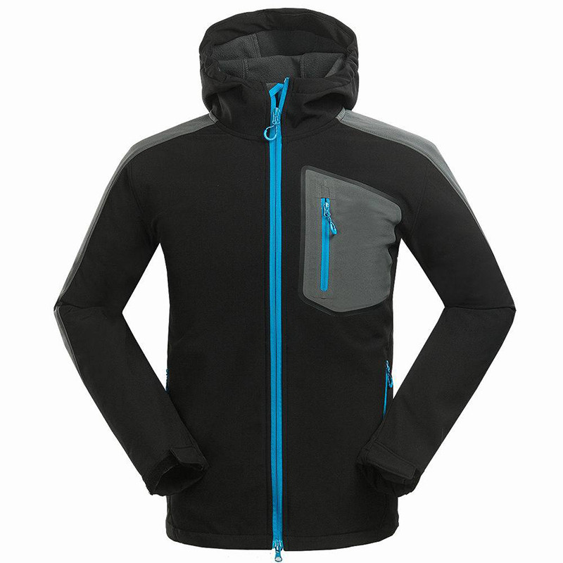 Jakna za snowboard na otvorenom Muškarci Zimska Softshell gornja odjeća otporna na vjetar Odjeća s kapuljačom za planinarenje Crna Za skijanje Planinarenje Kampiranje Ribolov