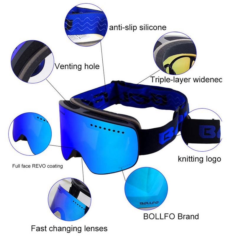 „Loogdeel“ slidinėjimo akiniai su magnetiniu dvigubo sluoksnio poliarizuotu objektyvu slidinėjimo nuo rasojimo UV400 snieglenčių akiniai vyrams, moteriški slidinėjimo akiniai