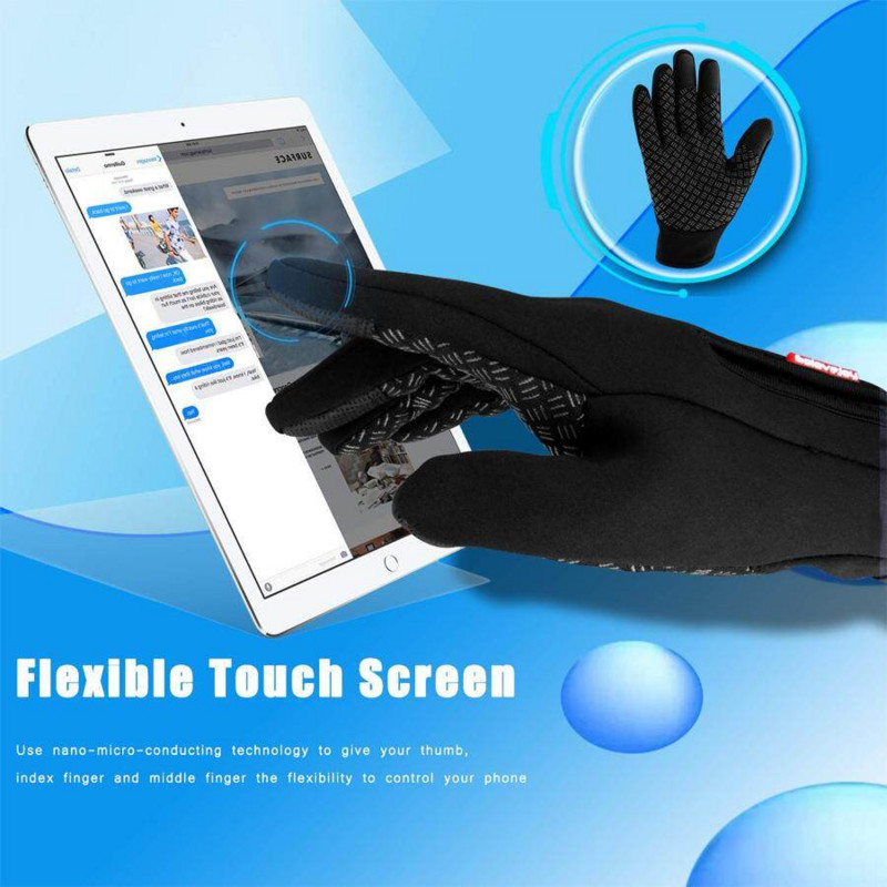 Slidinėjimo pirštinės Šiltos pirštinės jutiklinio ekrano pirštinės, atsparios vėjui, atsparios vėjui, šaltam orui, sustorėjusios terminės pirštinės, lauko bėgimas dviračiu