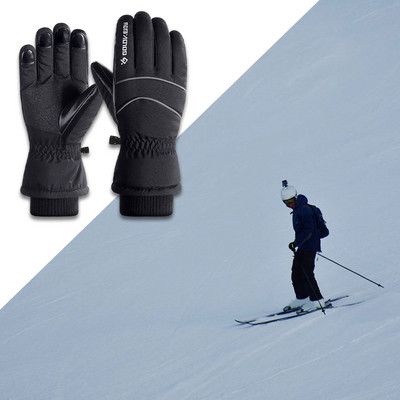 Mănuși termice rezistente la vânt de iarnă Ecran tactil din piele anti-alunecare cu manșetă elastică reflectorizante pentru sport în aer liber, drumeții, pescuit