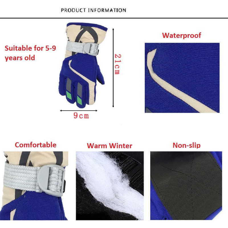 Terminės slidinėjimo pirštinės vaikams, vaikams, žieminės vilnos, vandeniui atsparios šiltos, snieglenčių sportinės, snieglentės vaikams, pirštinės pilnos, skirtos važinėti slidėmis