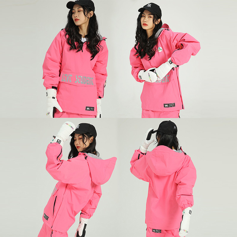 Moteriškas šiltas slidinėjimo kostiumas su gobtuvu, vyriškas, neperšlampamas, neperšlampamas, vėjui atsparus atspindintis slidinėjimo snieglentė, atsparus vandeniui, moteriškas slidinėjimo striukė