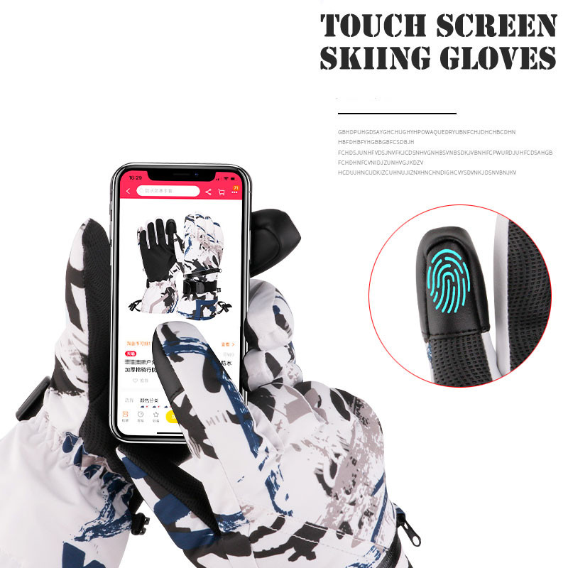 Thermal Fingers Slidinėjimo pirštinės su jutikliniu ekranu Vyriškos Moteriškos žieminės vilnos vandeniui atsparios šiltos snieglenčių pirštinės, skirtos slidinėjimui