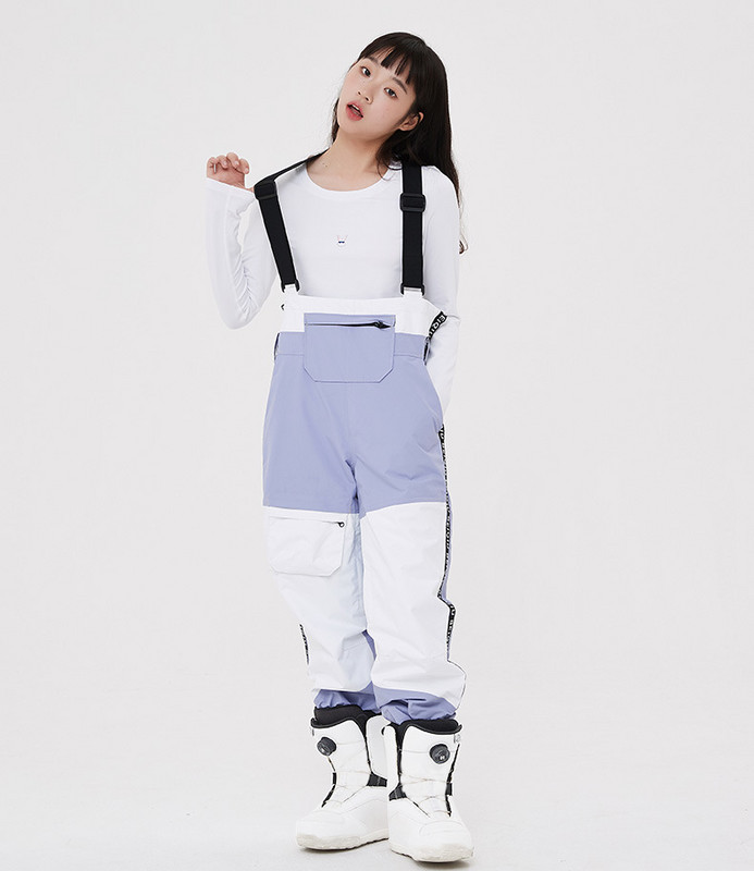 Moteriškos slidinėjimo kelnės Naujos profesionalios pakabinamos, vandeniui atsparios, vėjui atsparios snieglenčių kelnės, laisvos violetinės vientisos kelnės