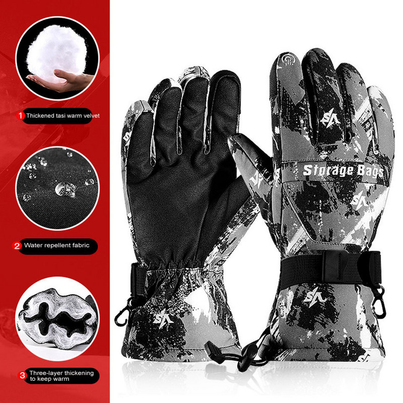 Vyriškos Moteriškos Slidinėjimo Pirštinės Žieminės Lauko Neperšlampamos Vėjui Neperšlampamos Storos Šiltos Vilnos snieglenčių pirštinės Dviračių sportui Slidinėjimo pirštinės su jutikliniu ekranu