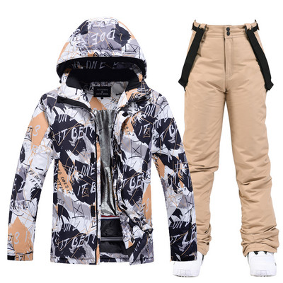 Set jachetă și pantaloni de schi pentru bărbați, rezistentă la vânt, caldă, pentru iarnă, pentru exterior, pentru bărbați, jachetă + pantaloni
