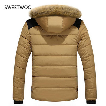Парка с качулка и кожена яка за мъже, дебело термично палто, топла вълнена подплата, колекция зима 2021 г. M-6XL