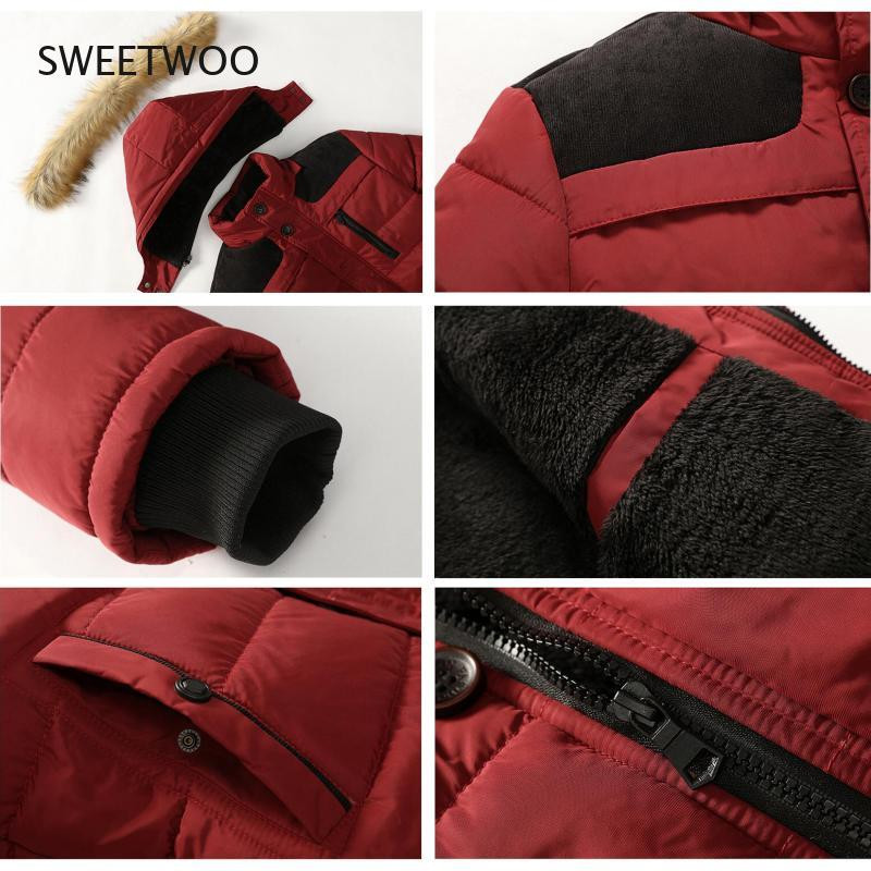 Parkas su gobtuvu su kailine apykakle vyrams storas termo paltas šiltas vilnos pamušalas žiemos 2021 kolekcija M-6XL