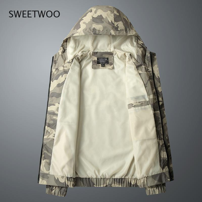 Vyriška kamufliažinė striukė su gobtuvu, 2021 m. pavasario Korėjos lauko laisvalaikio gatvių apranga, vyriška kvėpuojanti karinė kamufliažinė vėjo striukė