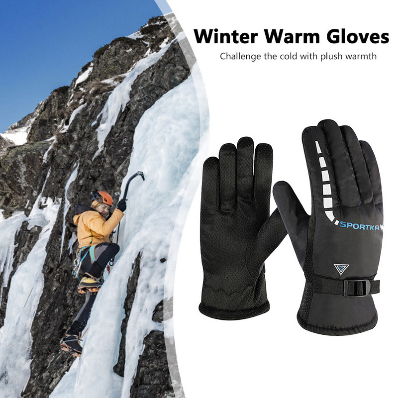 Vyriškos šiltos dviračių slidinėjimo pirštinės su storu flisu