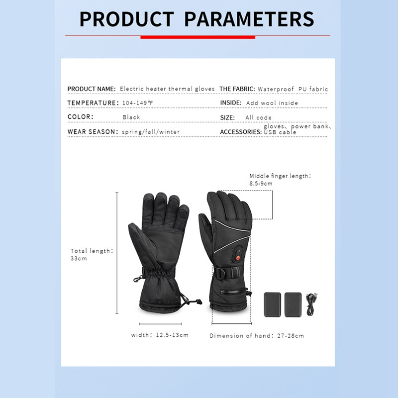 5V šildomos pirštinės 4000Mah elektrinės pirštinės Jutiklinis ekranas Smart Heating Gloves Žiemos karščio pirštinės, skirtos važiuoti dviračiu, slidinėti