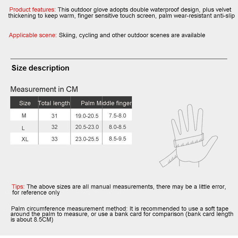 Žieminės slidinėjimo pirštinės vyrams Moteriškos šiluminės vilnos snieglenčių pirštinės Jutiklinio ekrano vandeniui atsparios šiltos pirštinės slidinėjimui Ridin