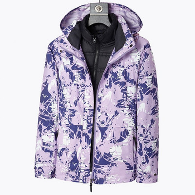 Naujas žieminis pūkinis pamušalas, šiltas moteriškas vyriškas kamufliažinis slidinėjimo paltas su gobtuvu, neperšlampama vėjui atspari pėsčiųjų snieglenčių striukė